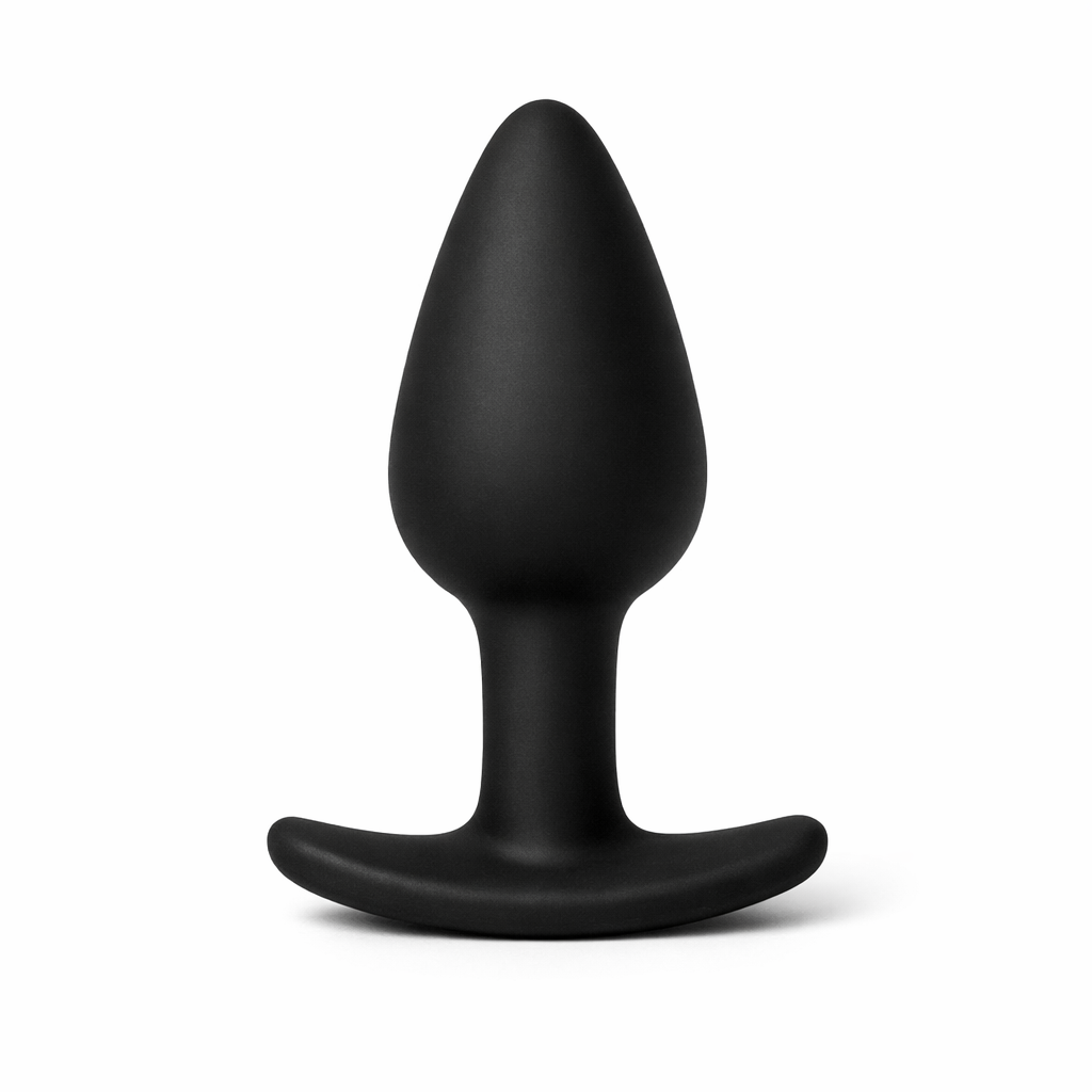 Black silicone tapered anal plug with flared base